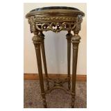 Round Green Marble Top Pedestal Table & Ornate Gilded Bronze Base