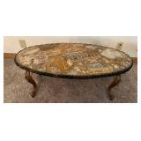 Oval Agate Mosaic Coffee Table & Ornate Legs