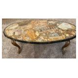 Oval Agate Mosaic Coffee Table & Ornate Legs