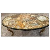 Oval Agate Mosaic Coffee Table & Ornate Legs