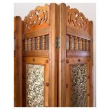 Panel Folding Screen Room Divider with Ornate Carved Crest
