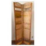 Panel Folding Screen Room Divider with Ornate Carved Crest