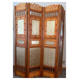 Panel Folding Screen Room Divider with Ornate Carved Crest