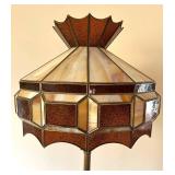 Tiffany-Style Floor Lamp with Amber Glass Shade with Brown Slag Glass Panels