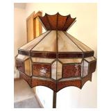 Tiffany-Style Floor Lamp with Amber Glass Shade with Brown Slag Glass Panels