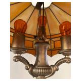 Tiffany-Style Floor Lamp with Amber Glass Shade with Brown Slag Glass Panels