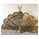 Vintage Brass Folding Parlor Screen - Art Nouveau Sunburst Fan