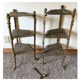 Pair of Ornate 3-Tier Brass Etagere Plant Stands FOR PARTS OR REPAIR