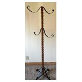 Coat Rack Stand with Wooden Turned Post & Curved Metal Arms on Casters