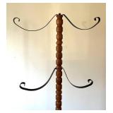Coat Rack Stand with Wooden Turned Post & Curved Metal Arms on Casters