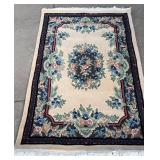 Capel Floral Border Area Rug - Cream Center Field with Blue & Pink Flowers