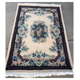 Capel Floral Border Area Rug - Cream Center Field with Blue & Pink Flowers