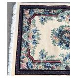 Capel Floral Border Area Rug - Cream Center Field with Blue & Pink Flowers