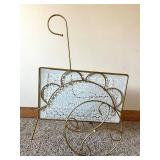 Mid-Century Brass Magazine Holder & White Lattice Back Panel