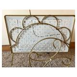 Mid-Century Brass Magazine Holder & White Lattice Back Panel