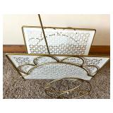 Mid-Century Brass Magazine Holder & White Lattice Back Panel
