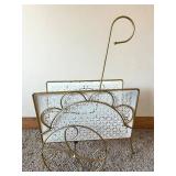 Mid-Century Brass Magazine Holder & White Lattice Back Panel