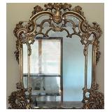 Baroque-Style Gilded Console Mirror with Ornate Carved Frame