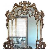 Baroque-Style Gilded Console Mirror with Ornate Carved Frame