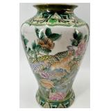 Pair of Vintage Asian Porcelain Vases with Peacock and Floral Motif