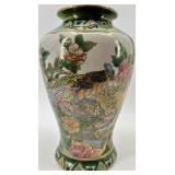 Pair of Vintage Asian Porcelain Vases with Peacock and Floral Motif