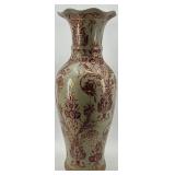 Large Decorative Porcelain Vase with Burgundy and Gold Floral Pattern