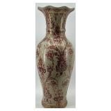 Large Decorative Porcelain Vase with Burgundy and Gold Floral Pattern