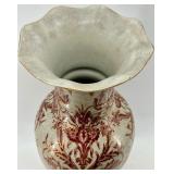 Large Decorative Porcelain Vase with Burgundy and Gold Floral Pattern