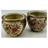 Lot of 3 - Hand-Painted Asian Ceramic Vases and Bowls/Flower Pots with Floral Design