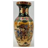 Pair of Satsuma Style Hand-Painted Decorative Vases with Floral and Geisha Scenes