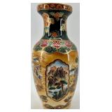 Pair of Satsuma Style Hand-Painted Decorative Vases with Floral and Geisha Scenes