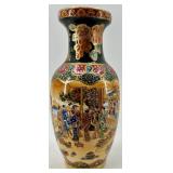 Pair of Satsuma Style Hand-Painted Decorative Vases with Floral and Geisha Scenes