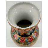 Pair of Satsuma Style Hand-Painted Decorative Vases with Floral and Geisha Scenes