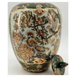 Hand-Painted Satsuma Lidded Jar with Birds and Floral Design