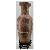 Large Decorative Asian-Style Porcelain Vase with Wooden Stand