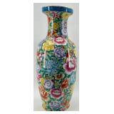 Large Floral Porcelain Vase with Multicolor Chrysanthemum Design