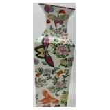 Pair of Hand-Painted Chinese Porcelain Vases with Floral and Butterfly Motifs