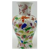 Pair of Hand-Painted Chinese Porcelain Vases with Floral and Butterfly Motifs
