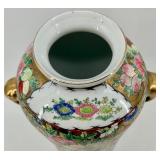 Pair of Hand-Painted Chinese Porcelain Vases with Gold Handles