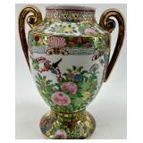 Pair of Hand-Painted Chinese Porcelain Vases with Gold Handles