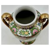 Pair of Hand-Painted Chinese Porcelain Vases with Gold Handles