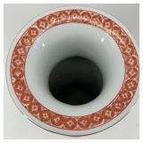 Chinese Style Porcelain Vase and Plate Set with Gold Floral Detailing