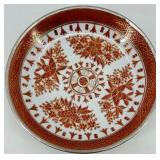 Chinese Style Porcelain Vase and Plate Set with Gold Floral Detailing