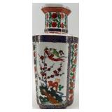 Pair of Hand-Decorated Asian Porcelain Vases with Floral and Bird Designs