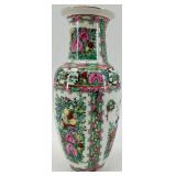 Pair of Hand-Decorated Asian Porcelain Vases with Floral and Bird Designs
