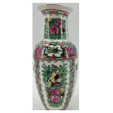 Pair of Hand-Decorated Asian Porcelain Vases with Floral and Bird Designs