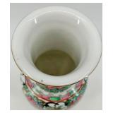 Pair of Hand-Decorated Asian Porcelain Vases with Floral and Bird Designs