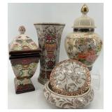 Collection of 4 Decorative Porcelain Vases and Jars with Floral Motifs