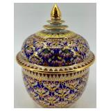 Set of 2 Hand Painted Thai Porcelain Covered Bowls with Gold Accents