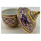 Set of 2 Hand Painted Thai Porcelain Covered Bowls with Gold Accents